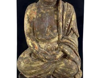 Antique Carved Wood Buddha on Stand