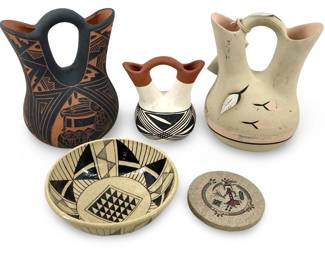 5pc Ceramic Hand Painted Acoma NM Pottery