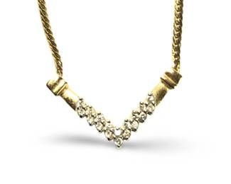 14K Yellow Gold Italy V Diamond Pendant Necklace