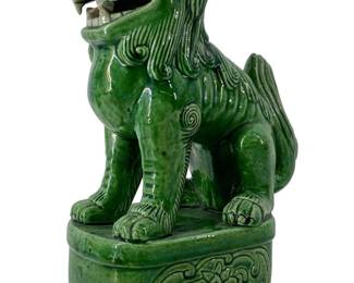 Old San Cai Green Ceramic Foo Dog Sculpture