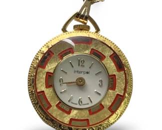 Vintage Interpol Gold Tone Art Deco Pocket Watch