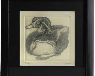 Signed Christine Mc Ginnis âWood Duck" Etching