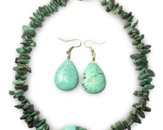 Sterling Silver Turquoise Chip Necklace Earrings