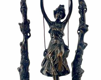 Signed Auguste Moreau Bronze Lady on Swing