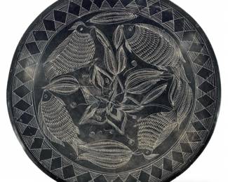 Hand Etched Black Soapstone Art Plate
