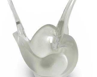 Signed French Lalique Crystal Swan Dish