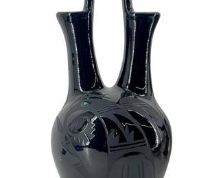 Signed Ben Saxon Black Etched Wedding Vase