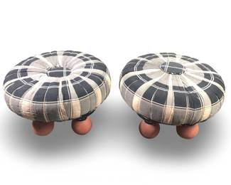 Pair MacKenzie Childs Plaid Decorative Foot Stools
