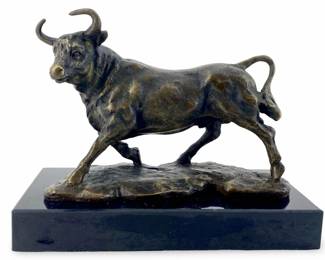 Signed Bronze J. Mavchi Bull Sculpture
