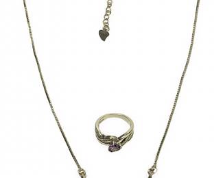 Sterling Silver Amethyst Pendant Necklace Ring