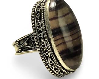 Vintage Native Sterling Silver Oval Flourite Ring