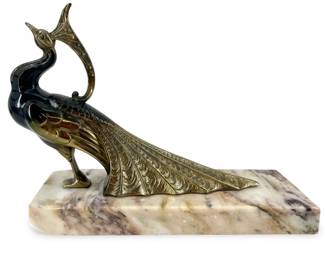 Art Deco Brass and Marble Peacock Bookends