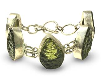 Great Sterling Silver Moldavite Link Bracelet