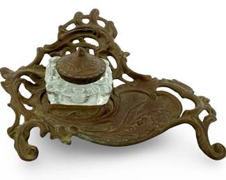 Vintage Art Nouveau Brass Inkwell