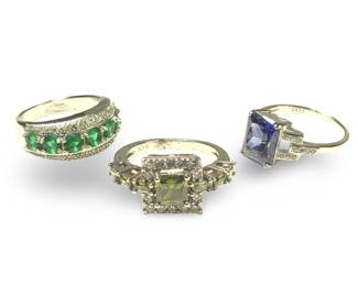 (3) Exquisite Sterling Silver Gemstone Rings