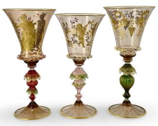 3pc Venetian Art Glass Stemware