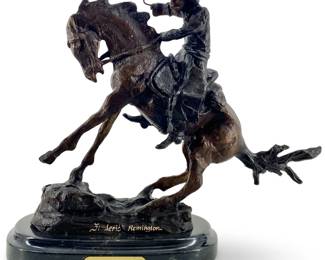 Signed Frederic Remington Bronze Cowboy Sculpture
