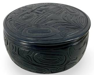 Black Tribal Carved Pearlite Trinket Box