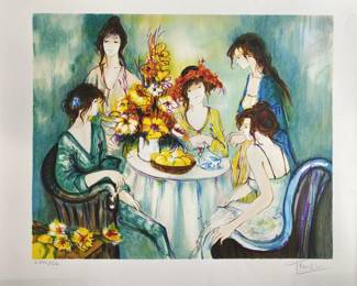 Franck L. Signed "Tea Party" Lithograph