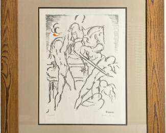 Signed Lazzaro Donati Lithograph Horse & Man