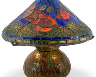 Vintage Bronze and Mosaic Art Glass Lamp