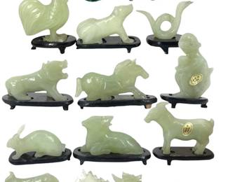 13pc Chinese Carved Jade Animal Figures