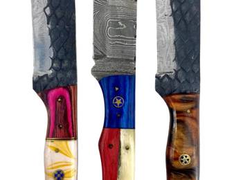 3pc Sheathed Hand Forged Damascus Knives