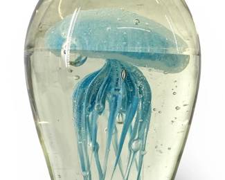 Art Glass Blue Jellyfish Paperweight