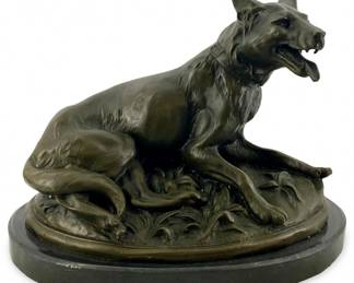 Signed Noel Bronze German Shepherd Dog Sculpture