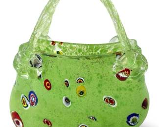 Murano Millefiori Green Art Glass Purse