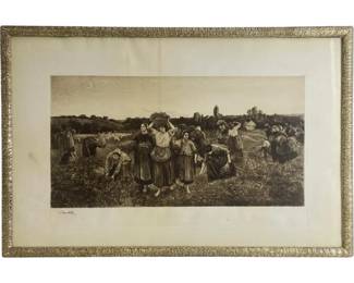 Jules Breton Etching "Calling in the Gleaners"