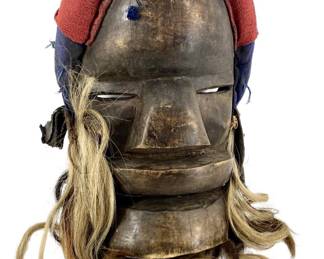 African Carved Wooden Mask with Hair