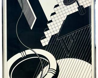 Signed Tim Black & White Abstract Lithograph