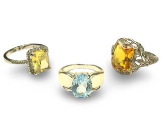 (3) Radiant Sterling Silver Topaz Quartz Rings