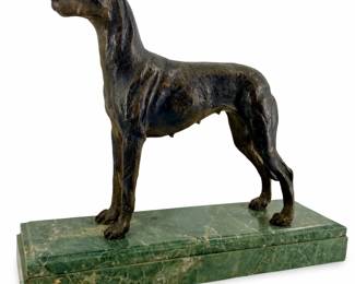 Signed Bronze Greyhound Sculpture on Marble Base