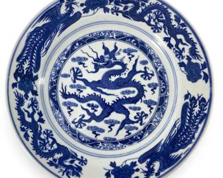 Chinese Old Blue and White Porcelain Dragon Plate