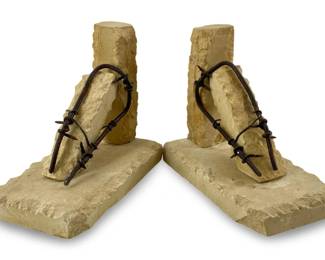 Bill White Barbed Wire Stone Brutalist Bookends