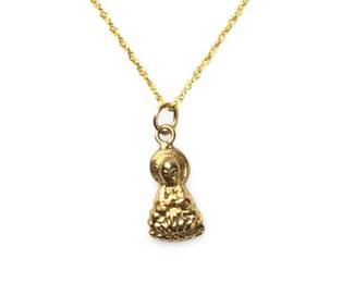 14K Yellow Gold Religious Pendant Necklace