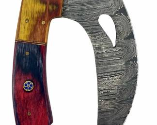 Hand Forged Damascus Ulu Knife and Sheath