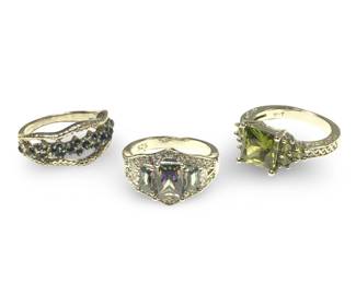 (3) Splendid Sterling Silver Gemstone Rings