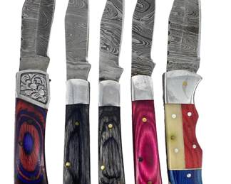 5pc Damascus Custom Steel Folding Knives