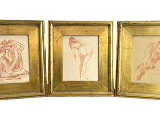 (3) Set of Vojkan Begovic Signed Nude Sketches