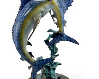 Bronze Double Swordfish Sculpture on Base