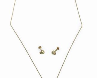 14Kt Yellow Gold Pearl Diamond Accent Necklace