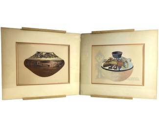 Pair (2) Silkscreen Pottery Signed Louie Ewing