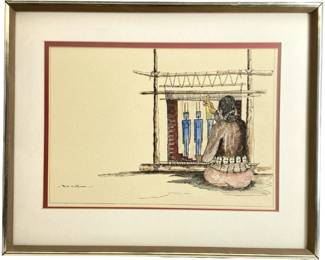 Bill Coffman Lithograph Weaving Native Woman