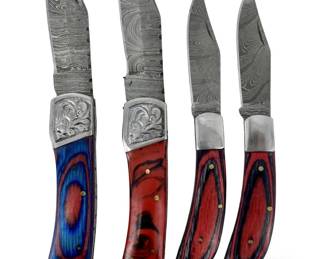 4pc Genuine Damascus Steel Folding Knives