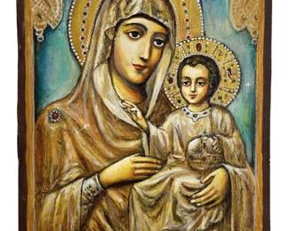 Greek Orthodox Polychrome Painted Russian Art