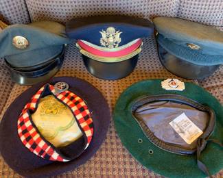 assorted hats, military