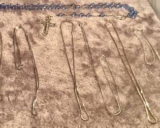Blue crystal and sterling silver Rosary, sterling silver chains